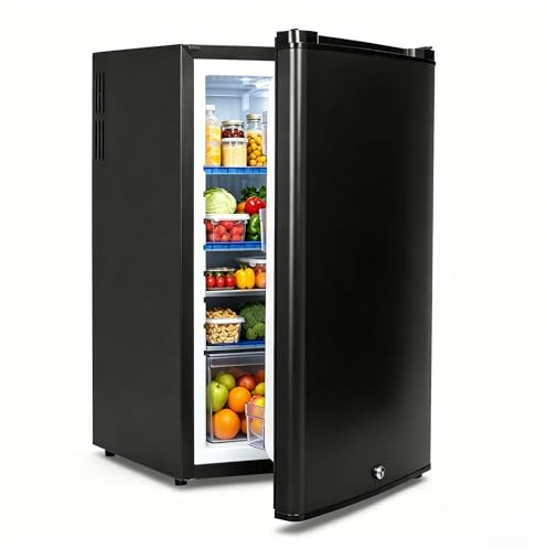 Techomey Camping Kühlschrank 12V 230V, 50L Leiser Absorber Kühlschrank Mit Schloss und Wendetür, 12V Campingkühlschränke Für Camping, Wohnwagen, Wohnmobil, Haus, Büro, Hotel, Schwarz