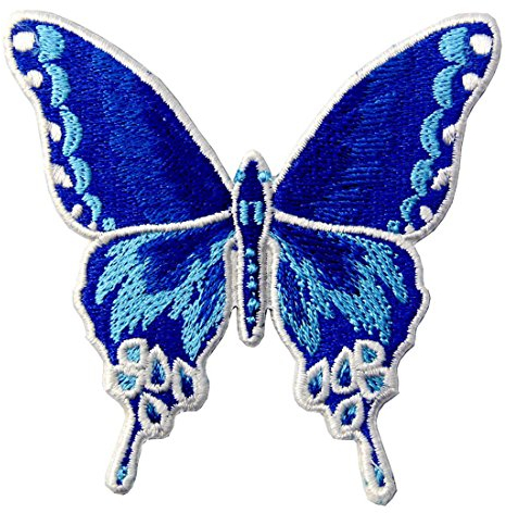 Aufnäher, bestickt, Design: Schmetterling, zum Aufbügeln oder Aufnähen, Blau