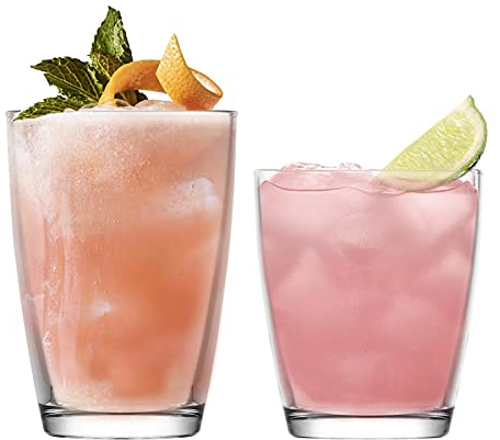 LAV 12pc Clear Vega Glassware Set - Mixed Glass Highball Cocktail Gin Glasses and Water Whiskey Drinking Tumblers