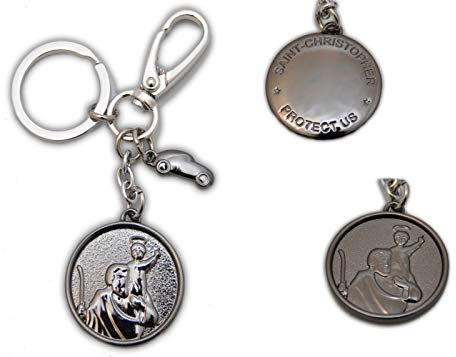 † St. Christophorus Metall Schlüsselanhänger schwarz glänzend + Auto mit Karabinerhaken,ca. 4 cm †