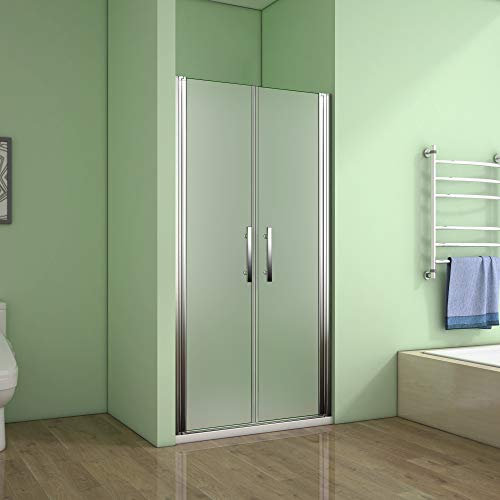 AICA Porte de douche 110x185cm, Verre satiné et anticalcaire, Porte battante en niche