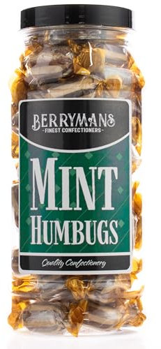 Original Mint Humbugs Retro Sweets Gift Jar by Berrymans Sweet Shop - Classic Sweets, Traditional Taste.