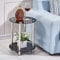 BonChoice 2-Tier Round End Table Black Glass Side Coffee Tables with Stainless Steel Legs, Storage Shelf for Living Room, Display Table for Small Space, 40×40×50cm (Black)