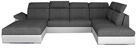 Ecksofa mit Schlaffunktion mit Bettkasten Couch U-Form Polstergarnitur Wohnlandschaft Polstersofa mit Ottomane Couchgranitur - Marvel (Dunkelgrau+Weiß(Sawana05+Soft17), Ecksofa Links)