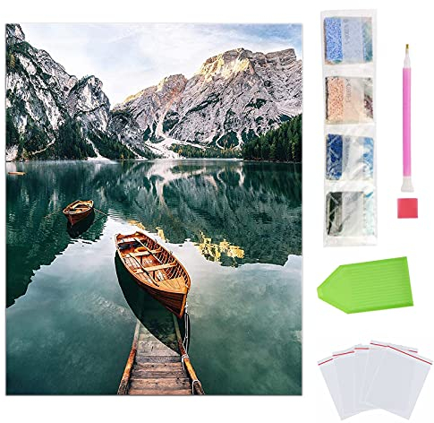 YHESEN (40x50cm 5D DIY Diamant Malerei Malerei, Digitale Diamant Malerei, Kreuzstich Stickpackungen, Home Wall Decor, Zeitvertreib für Erwachsene Kinder (Boot im See)