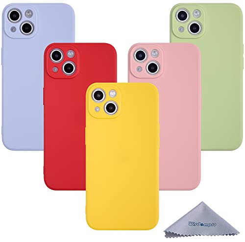 wisdompro Case for iPhone 13, Bundle of 5 Pack Extra Thin Slim Soft TPU Gel Protective Case Cover for iPhone 13 6.1 inch (Yellow, Red, Green, Light Blue, Pink)