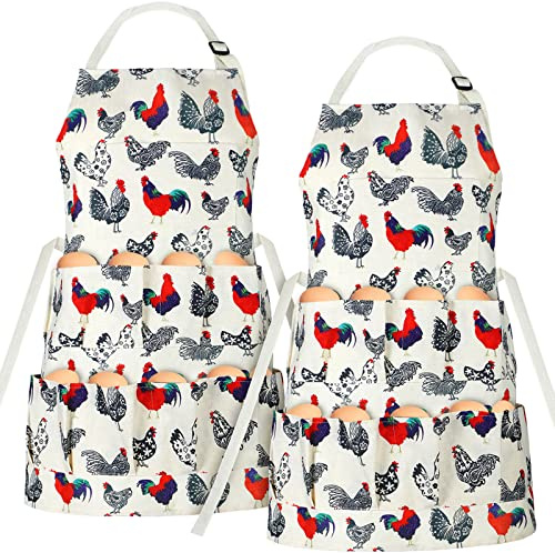 Loopeer 2 Pcs Egg Apron Collecting Apron for Fresh Egg Gathering Adjustable Gathering with Pocket for Gift Women(12 Pockets)