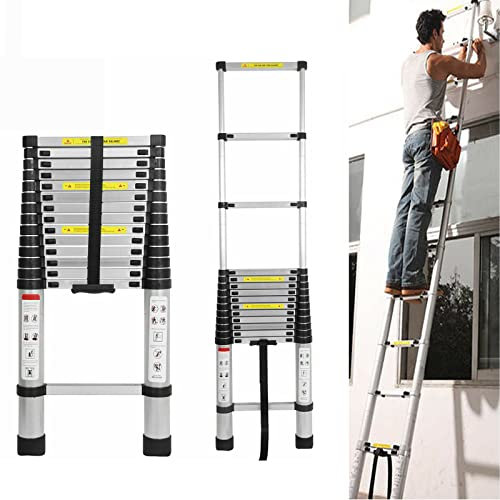 5M Échelle Télescopique Pliante,Échelle Escabeau Télescopique En Aluminium,interrupteur de sécurité à plusieurs niveaux,Pliable Extensible Unique Droite Échelle Polyvalente 16 Echelons,charge 150 kg