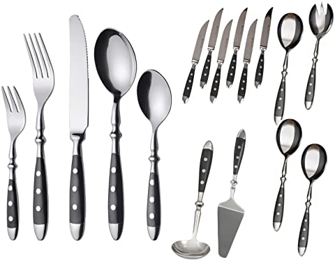 GRÄWE Besteckset, Nürnberg, 42-teilig, 6 Personen, Edelstahl, schwarzer Griff, rustikal, schwere Qualität, spülmaschinengeeignet, handpoliert