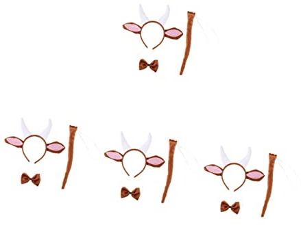 Beaupretty 4 Sets Stier Bogen Halloween Weihnachten Requisiten Zubehör Thema Ohr Horn Erwachsene Mit Plüsch Requisiten Kit Cosplay Bowknot Fliege Kinder Hörner Ziege Kuh Haarband