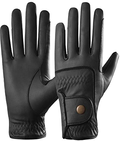 AFE Kids Genuine Leather Horse Riding Gloves Childrens Dublin Track Gloves Leather Equestrian (Black, Medium)