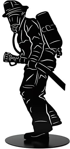 Rostikal Feuerwehrmann Metall 20 cm Gartendeko Figur schwarz Feuerwehr Deko Wohnzimmer