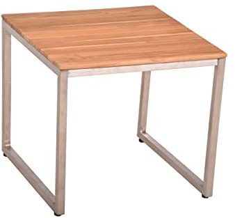 VARILANDO Gartenmöbel Serie, Teak aus 100% zertifiziertem nachhaltigem Anbau, Gestell Edelstahl gebürstet (Beistelltisch 45x45x40 cm)