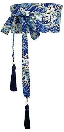 Cintura kimono tradizionale giapponese cintura da donna corsetto nappa cintura blu modello onda cintura larga Yukata gru Haori Obi cinture di vita asiatiche