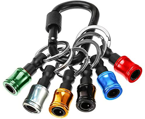 6pcs 1/4 Drill Bit Holder, Screw Driver Bit Holder, Hex Shank Stainless Steel Screwdriver Head Screw Adapter Holder, with Black Carabiner, For Most Electric Drivers, (multicolored)