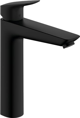 hansgrohe Logis - Waschtischarmatur ohne Ablauf, Wasserhahn Bad mit Auslauf Höhe 190 mm, Mischbatterie Waschbecken wassersparend (EcoSmart), Mattschwarz