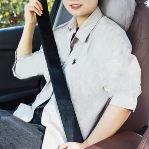 GUAN Extra lange Sicherheitsgurtbezüge, weich, pelzig, für Erwachsene, Kinder, Damen und Herren, Sicherheitsgurt-Abdeckung, Dekoration, Schulterpolster, Auto-Innenzubehör, 2 Stück, Schwarz, 64,8 cm