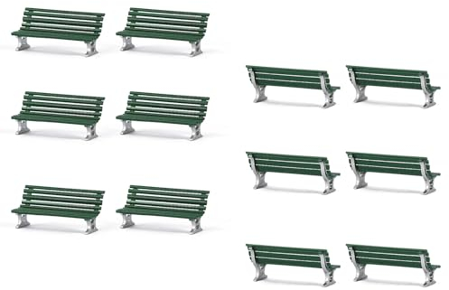 Evemodel 12pcs 1:87 Scale Model Benches for H0 Gauge Railway Leisure Chair Bonsai Decor (A Green with silver)