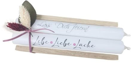 Geburtstagsgeschenk Kerzen Stabkerzen mit Eukalyptus | Laß Dich feiern!, Lebe Liebe Lache, Dekoriert