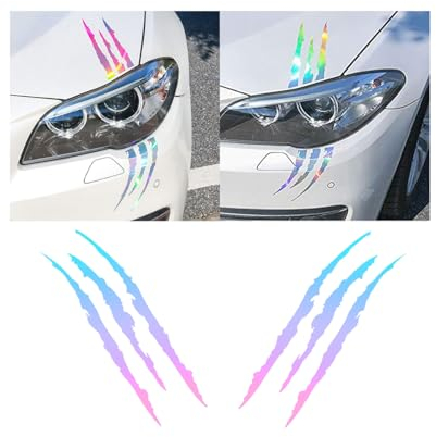JNNJ 2 Stück Autoaufkleber Krallen Kratzer, Reflektierende Autoaufkleber Krallen Kratzer, Wasserdichtes Monster Kralle Kratzer Abziehbild, Für Motorräder(Farbverlauf)