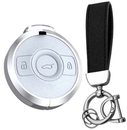 KUNIO Schlüsselhülle Passt für Mercedes SMART Fortwo 1 Bra-bus 1 Passt für Mercedes SMART 2022 2023 Schutzhülle Legierung Leder Schlüsseletui Schlüsselanhänger 3 Tasten Weiß