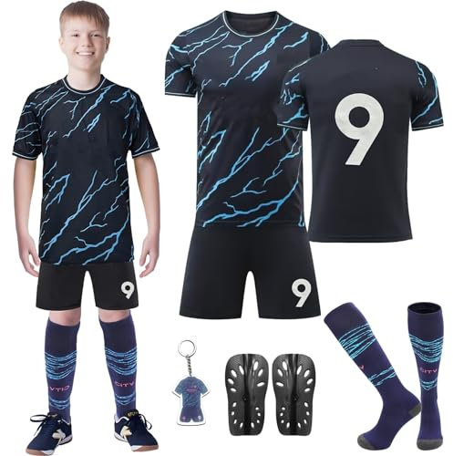 Fußballtrikot Kinder 2023/2024 Jungen Football Trikot Set, Schweißabsorbierenden Fußball Trikot Trainingsanzug Shirts Shorts und Socks, Nr.9 Jersey Fußballtrikot für Jungen Mädchen