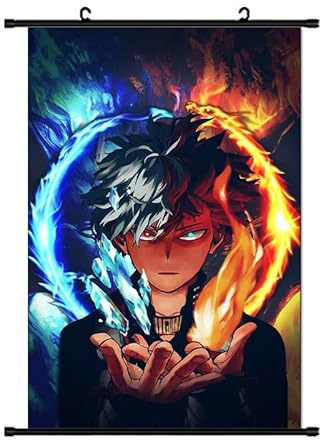 Anime MHA Manga Poster Scroll-Motiv: Midoriya Izuku/Hawks/Todoroki Shoto, 40X60CM Wandkunst Hängende Bild, Cartoon Spiel Stoff Hängeplakat für Spiel Fans