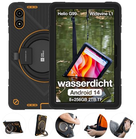 AGM Outdoor Tablet mit Tastatur und Stift (2025), Helio G99,8 GB + 256GB, Android 14, IP68/69K/Dual SIM 4G LTE/5G Hz WiFi/OTG//Widevine L1/Kompass/G-AI