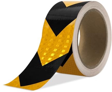 Arrow Reflective Tape Outdoor Waterproof, 1.96 x 32.8 Ft Yellow & Black Reflector Tape, Strong Adhesive Conspicuity Trailer Tape Strips for Car Truck Vehicles Boats Signs Warning Reminder (A)