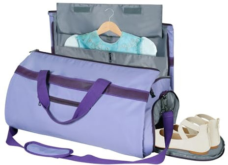 KEEGH Cabrio Reisetasche Kleidersack, 2 in1 Hängetasche Anzugtasche Reisetaschen, Faltbare Reisetasche Handgepäck, Reisetasche Kleidersack mit Schuhfach, Wasserdichte reisetasche kinder mädchen(Lila)