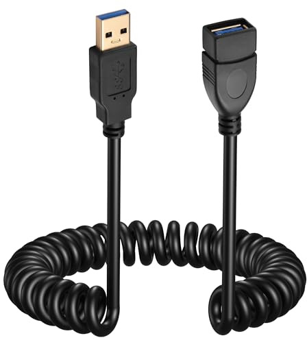 CERRXIAN Cavo di prolunga USB 3.0 da 1,2 m, a spirale, USB A maschio a femmina, 5 V/2 A, 5 G, ad alta velocità di trasferimento dati per telefono, hub USB, tastiera, fotocamera, disco rigido,