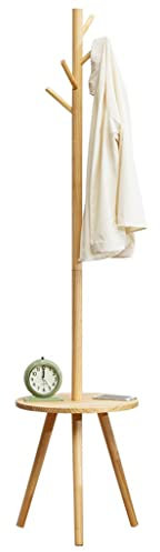 KUANGGE Porte-manteau en bois avec table de rangement en forme d'arbre triangulaire pour la maison, le bureau, le couloir, l'entrée Couleur bois