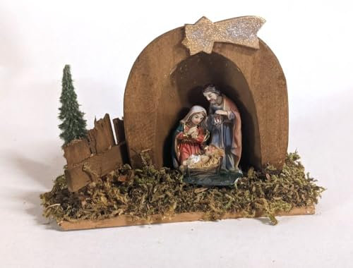 menta-modellbau Krippe mit Heilige Familie Miniatur in Nussschale 10 cm Krippe Miniatur Krippenstall Weihnachtskrippe Christkind