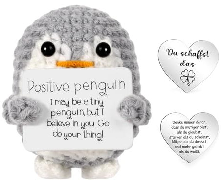 WLVinson Positive Penguin Geschenk,6.5CM Mini Pinguin Kuscheltier,Klein Pinguine Geschenke mit Karte Positiver Pinguin und Pocket Hug Glücksbringer,Gestricktes Spielzeug Puppe für Freunde Ermutigung