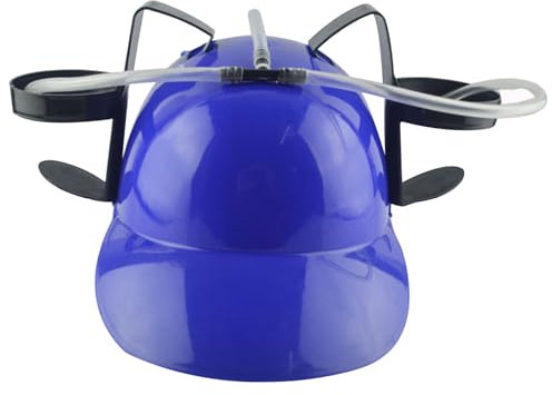 Weduspaty Trinkhelm, Can Halter trinken Hut Lustige Bierhut Neuheit Plsatische Trinkkappe mit Dose Halter und Stroh für Bierdata, Blau