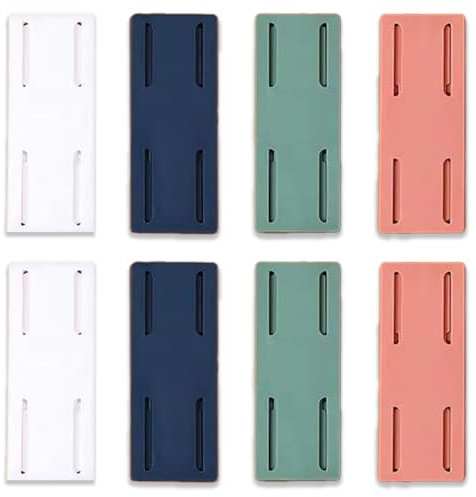 DLPRK 8 pièces Support Adhésif Multiprise, Support Mural Électrique, Auto-Adhésif Sans Perforation, Fixation Prises Murale, Multiprise à Fixer, Support Sous Bureau (Blanc, Bleu, Vert, Rose)