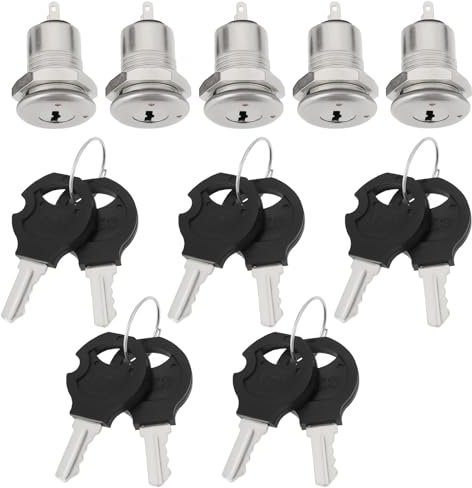 YINETTECH Paquete de 5 Interruptores de Bloqueo de Barril de 12 mm Y 2 Posiciones Encendido/apagado con 2 Llaves KS02 Interruptor Electrónico de 3 A Y 250 V para Proyectos de Bricolaje Y Vehículos