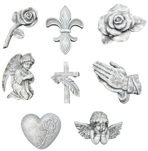 eberin · Stilvoller Grabschmuck aus Polyresin – Dekorativer Grabaufleger in Grau-Antik · liegende oder hängende Grabdekoration für den Friedhof (Betende Hände)
