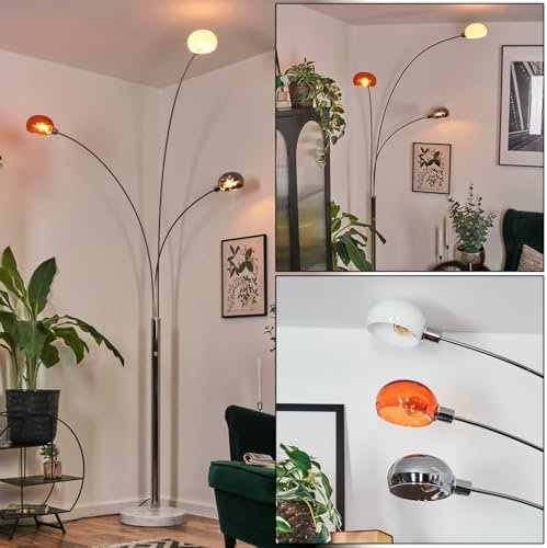 HOFSTEIN Stehleuchte Nikkala, Stehlampe aus Metall in Weiß/Chrom/Orange/Rauch mit Marmorfuß, verstellbare Leuchte im Vintage-Design, Schalter am Gehäuse, E14, 240 cm, Wohnzimmer, Schlafzimmer, Büro