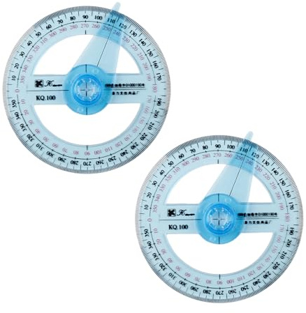 Tabanzhe 360-Grad-Kreis-Winkelmesser, Lineal, Kunststoff, Winkelmesser, Messwerkzeug für Winkelmessung, Studenten, Kinder, 2 Stück