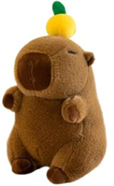 AQCQDQ Capybara Plüschtier, Capybara Kuscheltiere, Niedliche Capybara Plushies Mit Schildkrötenrucksack und Erdbeerkopfbedeckung für Home Deko Kinder Geschenke (Zitrone)
