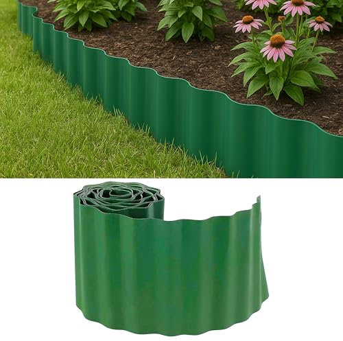 ADEPTNA Green Garden Border Edging Roll 9M x 15CM – Flexible & Durable Plastic Lawn Edging – Easy Install Landscape Divider – Weather Resistant Garden Border Strip