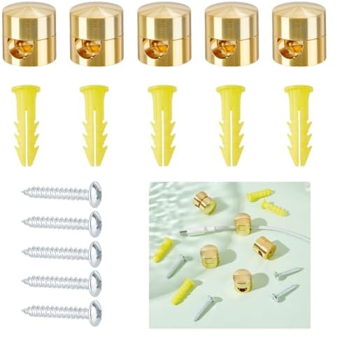 HOBBIESAY 5 Set Goldene Kabelanker Mit Schrauben Aluminium Kabelklemmen Organizer Kabelmanagement Clips Kabel Organizer Kabelhalter Für Wand Schreibtisch Homeoffice DIY Projekte