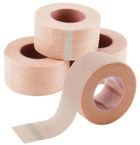 Cinta Microporosa Médica 4 Rollos - 2,5cm x 9,14m, Adhesivo Transpirable para Piel Sensible, Ideal para Vendajes, Estética, Maquillaje y Deportes - Color Carne, Cinta Quirúrgica Hipoalergénica