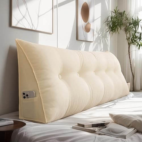 UIHECTA 2025 Neue GroßE Keilkissen, Kopfteil Dreieckskissen, Taillen RüCkenlehne, Lesekissen, FüR Bettcouch,Beige,L80*H50*W20cm
