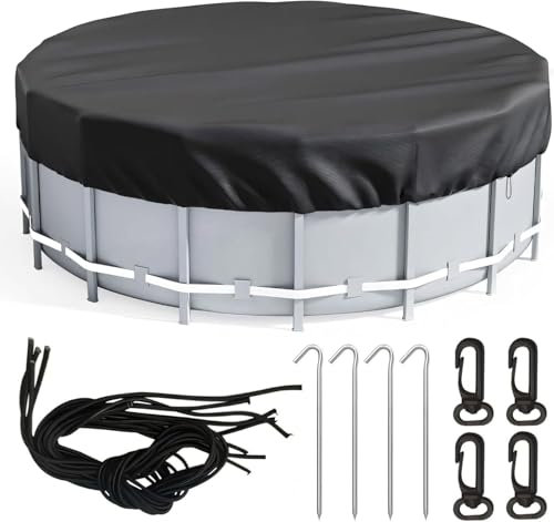 Round Pool Cover, Black 10Ft Diameter Solar Pool Covers for Above Ground Pools, Winter Pool Cover Protector with Pool Accessories, PE Tarp Ideal for Waterproof and Dustproof