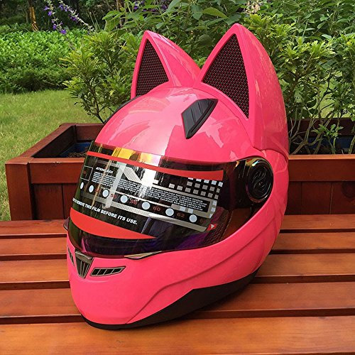 Casque d'oreille d'oreille de Chat Casque de Moto Casque Full Face Casque, Rose, m