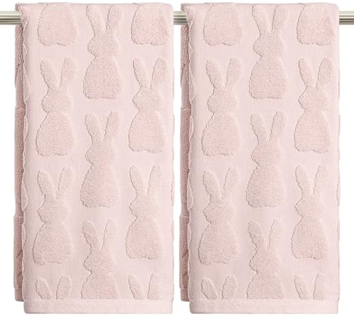 Artoid Mode 2er Pack Rosa 3D Kaninchen Jacquard 100% Baumwolle Ostern Handtücher, 35x75 cm Weich Saugfähig Badezimmer Dekoration Badetuch