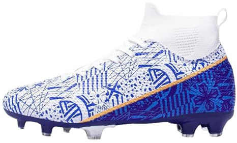 Football Boots - Scarpe Calcio Uomo Donna Ragazzo Alta in Gomma con Lacci Tacchetti Misti AG e TF Scarpette Calcetto Bambino Pianta Larga Comode per Sport Campi Erba Sintetica Naturale,Bianco,38