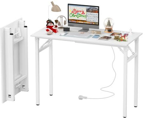 DHHOZAMZ 100x50cm Schreibtisch Klappbar, Klappbarer Schreibtisch Kleiner, Computertisch Mit Integrierter Ladestation, Platzsparend, Schreibtische Klein Weiß fürs Büro, Homeoffice. (100x50x76cm)